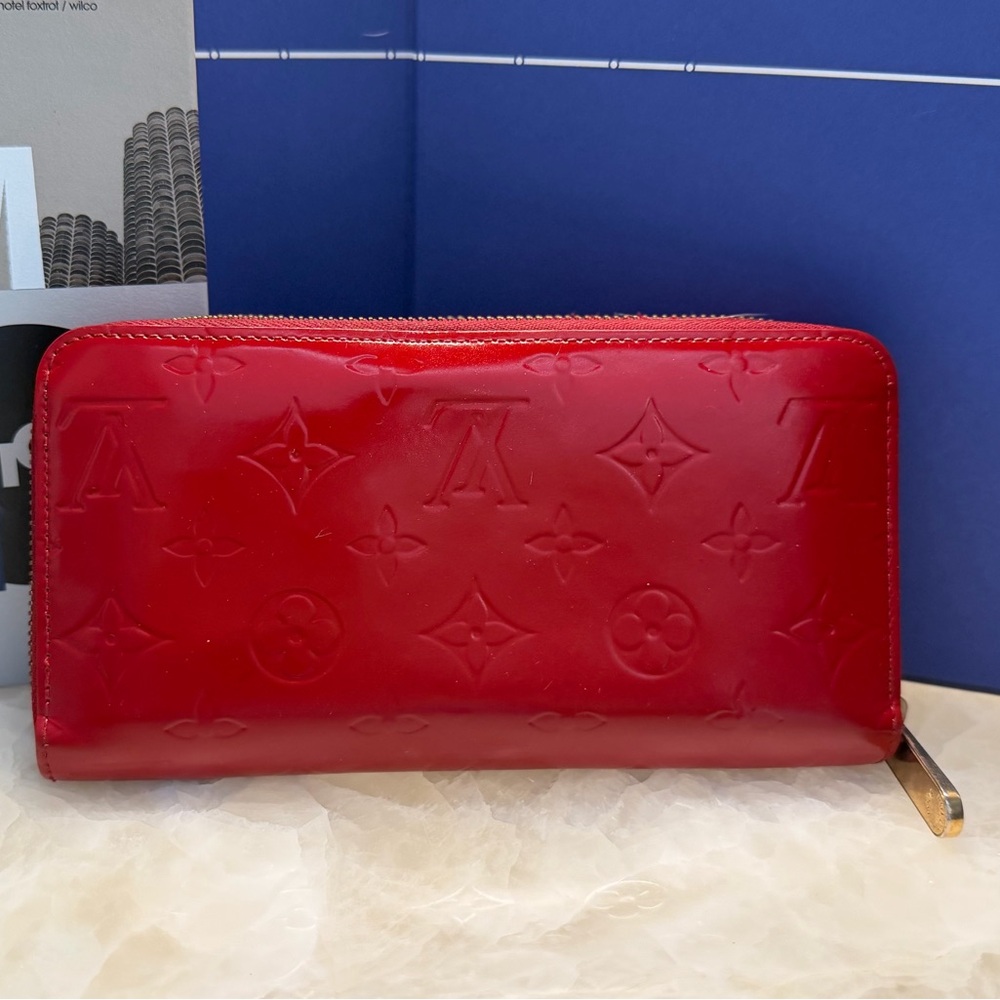 Louis Vuitton Red Vernis Zip Around Wallet